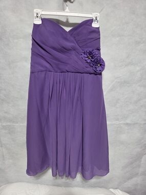 Pretty Maids Strapless Purple Chiffon Dress with Floral Accent